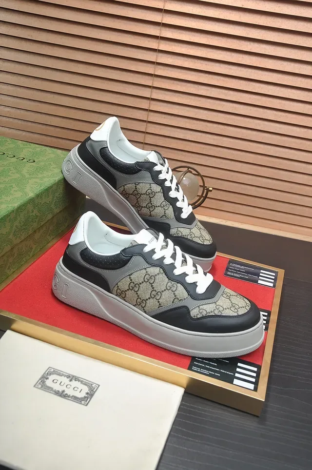 Gucci Screener GG Monogram Lona y Cuero Negro Plataforma Lifestyle Sneakers 6
