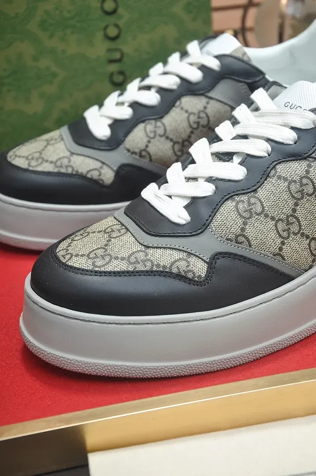 Gucci Screener GG Monogram Lona y Cuero Negro Plataforma Lifestyle Sneakers 8