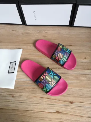 Gucci Screener de várias cores GG Web Pink chinelos 7