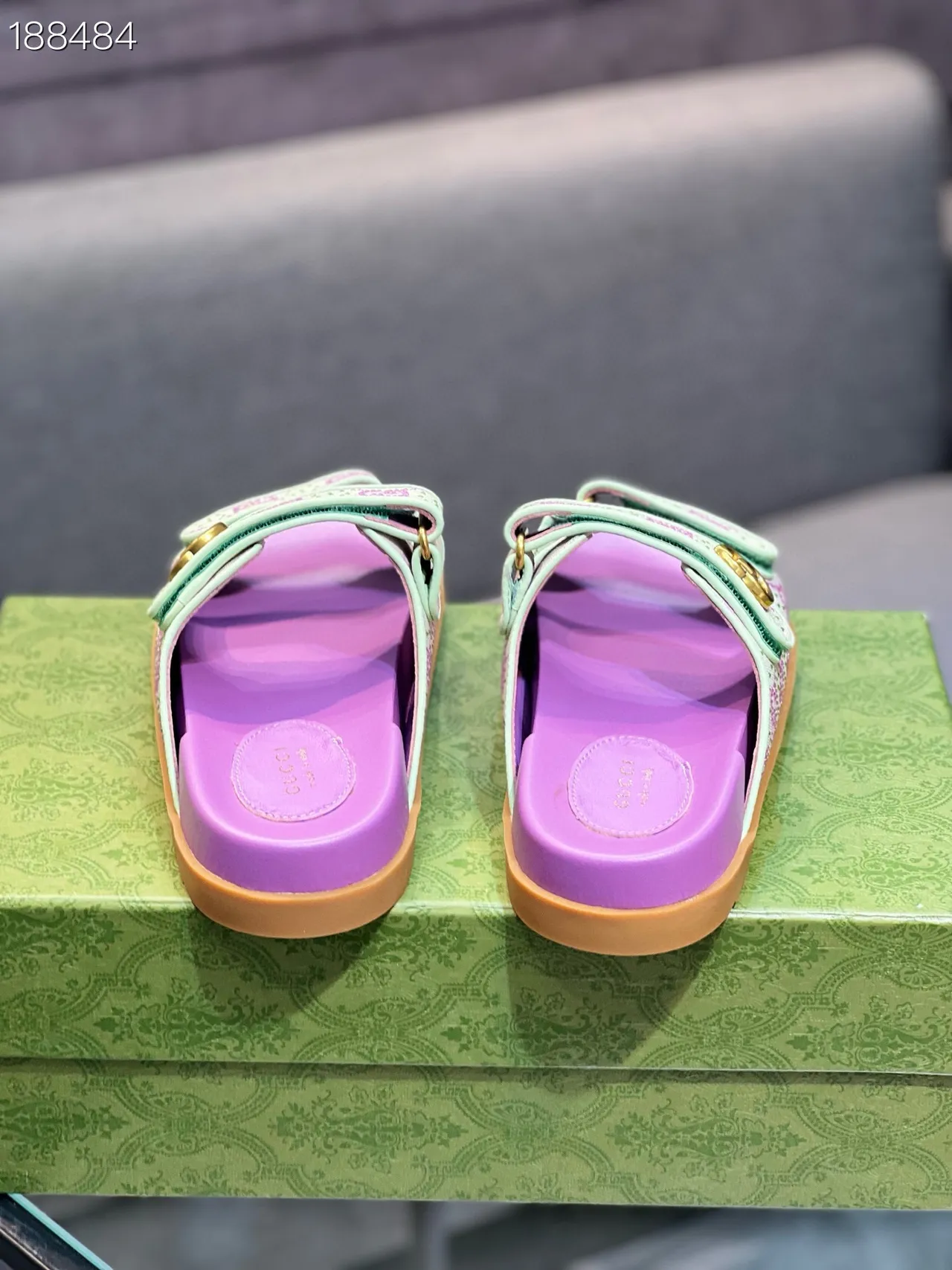 Gucci Screener Purple and Mint Green Monogram Slide Casual Sandals 2