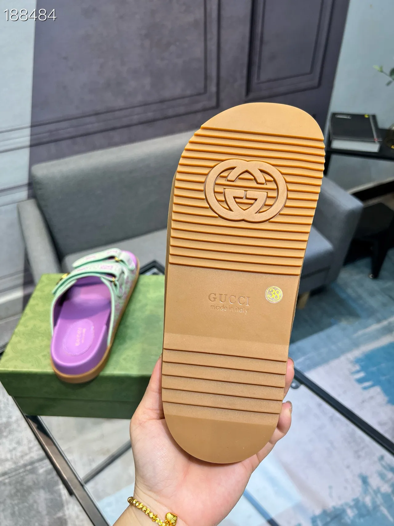 Gucci Screener Purple and Mint Green Monogram Slide Casual Sandals 3