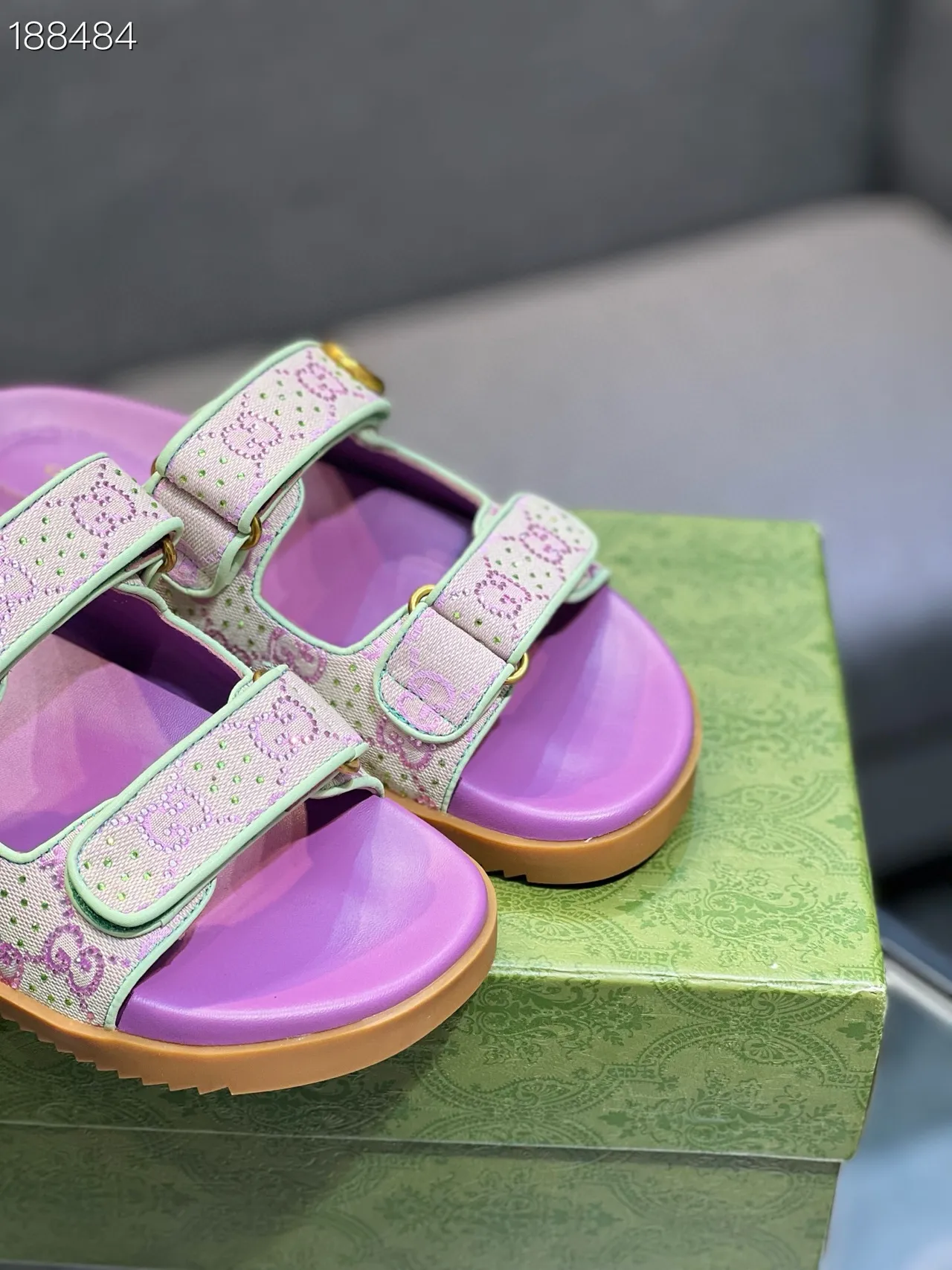 Gucci Screener Purple and Mint Green Monogram Slide Casual Sandals 6