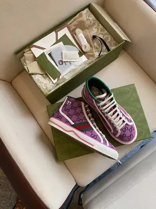 Gucci Screener بنفسجي GG Supreme Web Stripe أحذية أسلوب حياة 3