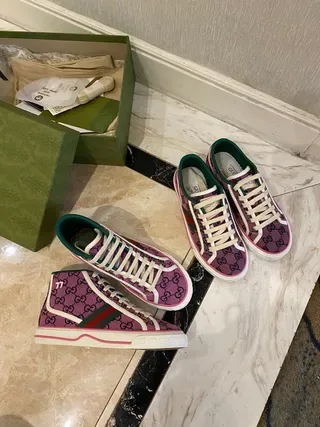 Gucci Screener بنفسجي GG Supreme Web Stripe أحذية أسلوب حياة 5