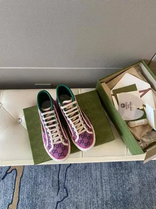 Gucci Screener بنفسجي GG Supreme Web Stripe أحذية أسلوب حياة 6