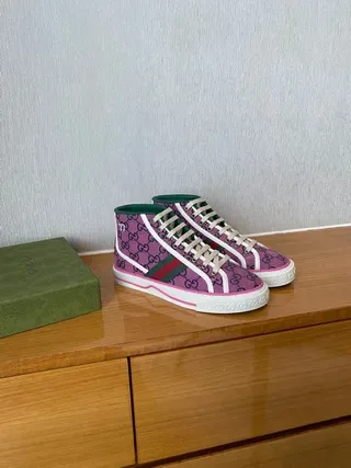 Gucci Screener بنفسجي GG Supreme Web Stripe أحذية أسلوب حياة 7