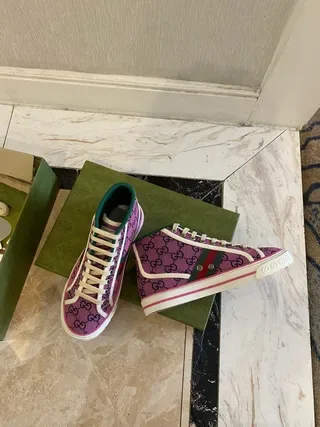 Gucci Screener بنفسجي GG Supreme Web Stripe أحذية أسلوب حياة 9
