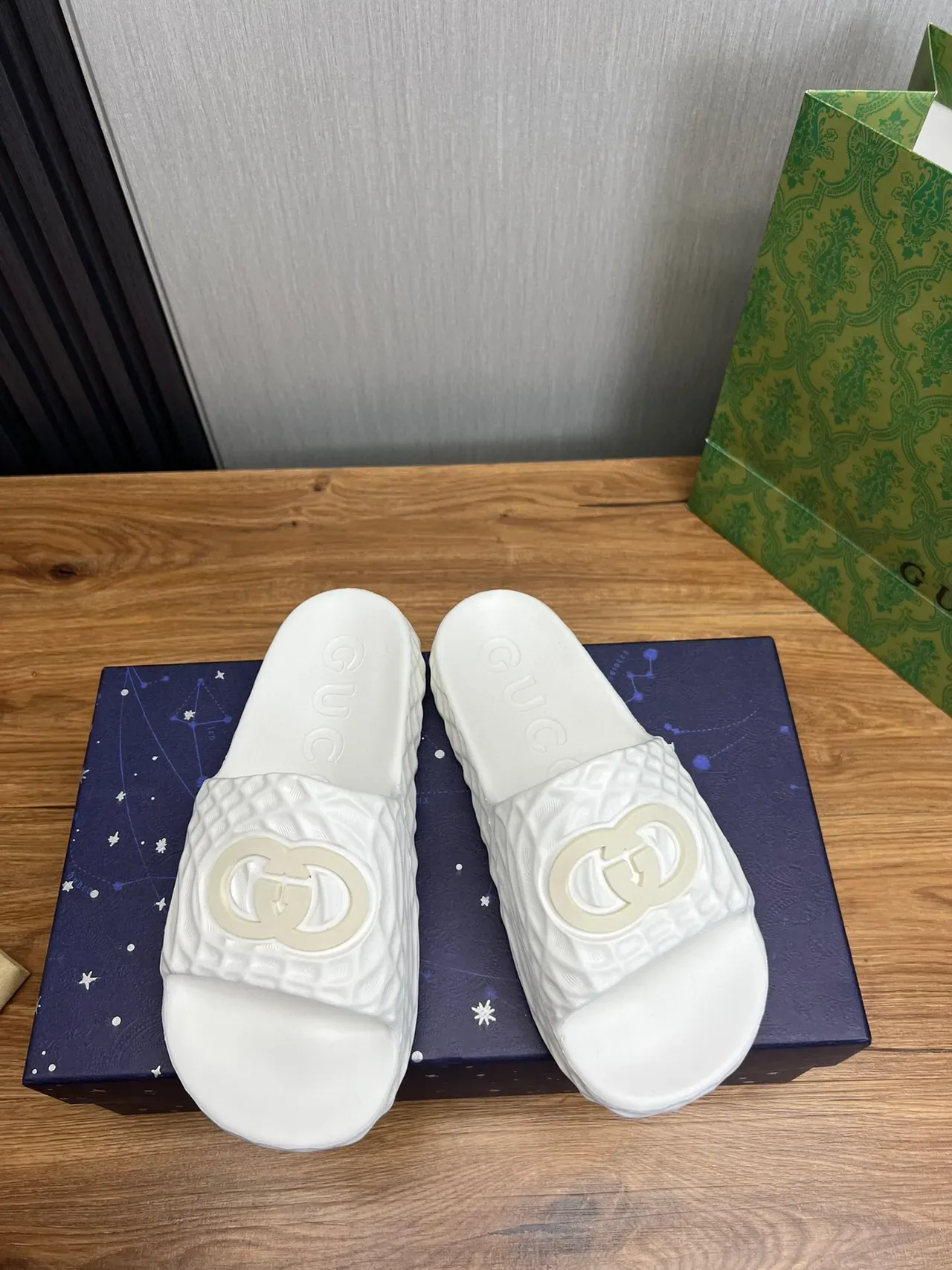 Gucci Screener White Quilted Strap Slippers 2