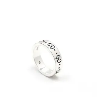 Gucci 银黑抛光搪瓷 GG 图案戒指