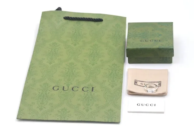Gucci Anel Prata Preto Esmaltado Polido GG Motif 4