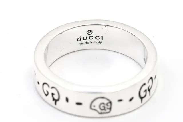 Gucci Anel Prata Preto Esmaltado Polido GG Motif 8