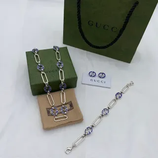 Gucci فضي أزرق سلسلة الحلقات المينية متشابكة G سوار