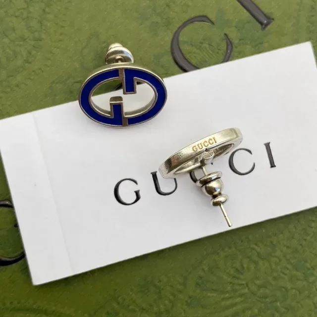 Gucci Silver Blue Chain-Link Enamel-Interlocked-G Bracelet 2
