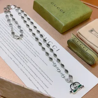 Collier Gucci Chaîne Silver Green Pavé-Set Pierres Foncées
