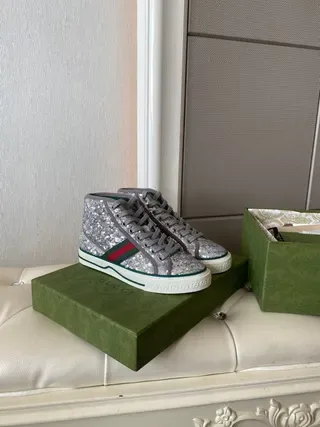 Gucci Silver Green Glitter Upper High-Top Lifestyle Sneakers 3