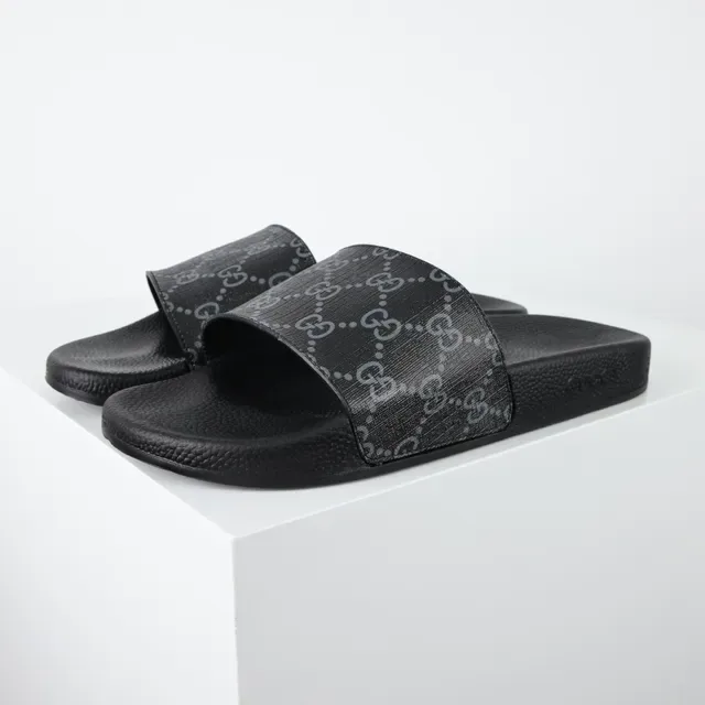 Gucci Slide Sandalias Negras con Correa Monograma 2