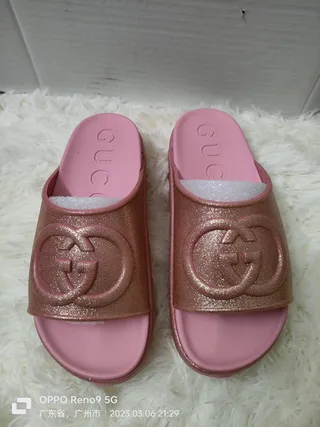 Gucci Slide Sandales Scintillantes Rose-Or Rose 2