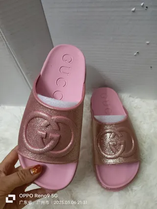 Gucci Slide Sandales Scintillantes Rose-Or Rose 4