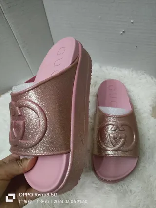 Gucci Slide Sandales Scintillantes Rose-Or Rose 5