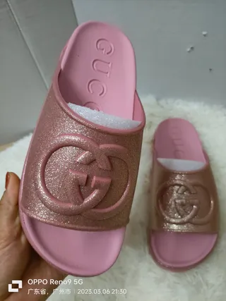 Gucci Slide Sandales Scintillantes Rose-Or Rose 6