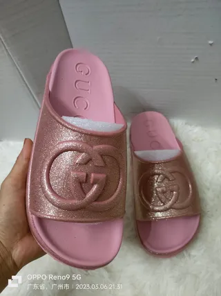 Gucci Slide Sandales Scintillantes Rose-Or Rose 7