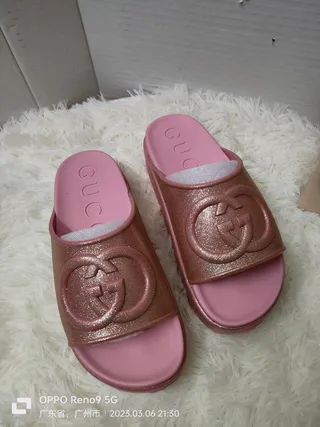 Gucci Slide Sandales Scintillantes Rose-Or Rose 8