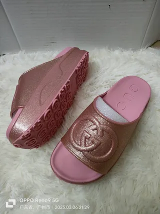 Gucci Slide Sandales Scintillantes Rose-Or Rose 9