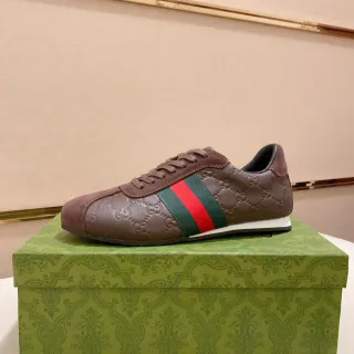 غوتشي تنس 1977 بني GG-embossed جلد وسويد لايف ستايل سنيكرز