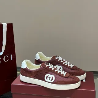 Gucci Tennis 1977 Borgoña Ante-Malla Estilo de Vida Zapatillas