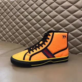 Gucci Tennis 1977 কমলা হলুদ মনোগ্রাম হাই টপ লাইফস্টাইল স্নিকার্স