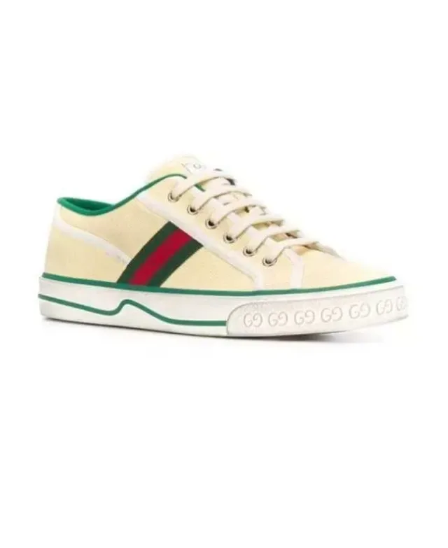 Gucci Tennis 1977 أصفر باهت أخضر أحمر نسيج شبكي حذاء أسلوب حياة 2