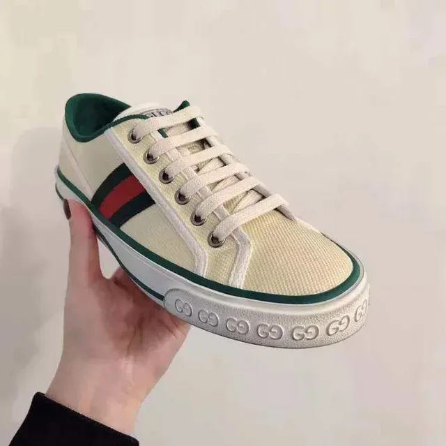 Gucci Tennis 1977 أصفر باهت أخضر أحمر نسيج شبكي حذاء أسلوب حياة 5
