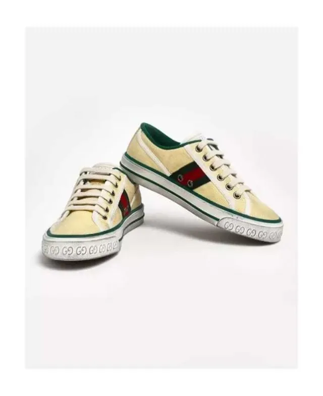 Gucci Tennis 1977 أصفر باهت أخضر أحمر نسيج شبكي حذاء أسلوب حياة 7