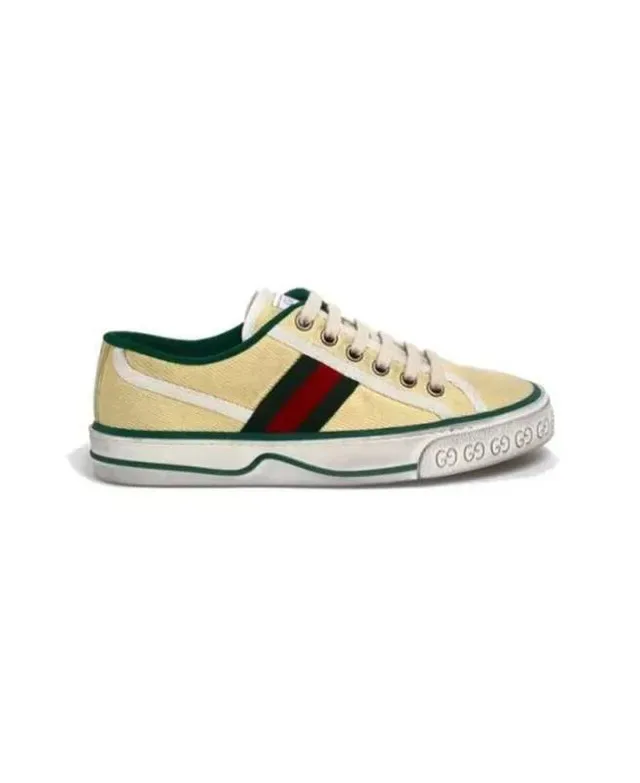 Gucci Tennis 1977 أصفر باهت أخضر أحمر نسيج شبكي حذاء أسلوب حياة 8
