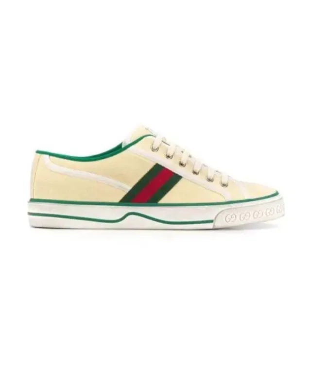 Gucci Tennis 1977 أصفر باهت أخضر أحمر نسيج شبكي حذاء أسلوب حياة 9