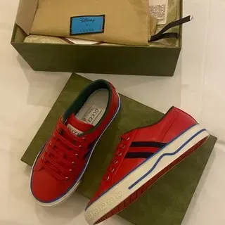 Gucci Tennis 1977 Rojo Negro Azul Cuero Estilo de vida Zapatillas