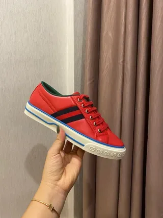Gucci Tennis 1977 Rojo Negro Azul Cuero Estilo de vida Zapatillas 2