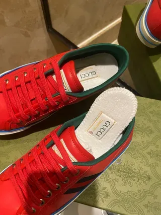 Gucci Tennis 1977 Rojo Negro Azul Cuero Estilo de vida Zapatillas 3
