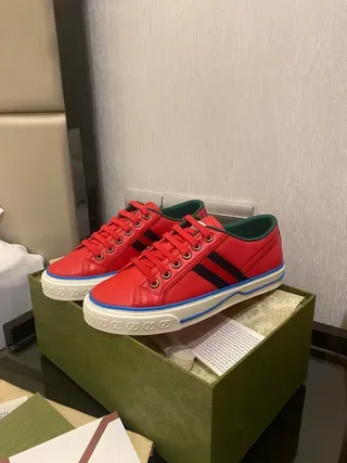 Gucci Tennis 1977 Rojo Negro Azul Cuero Estilo de vida Zapatillas 4