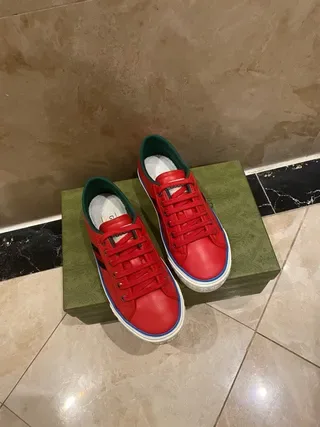 Gucci Tennis 1977 Rojo Negro Azul Cuero Estilo de vida Zapatillas 5