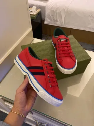 Gucci Tennis 1977 Rojo Negro Azul Cuero Estilo de vida Zapatillas 6