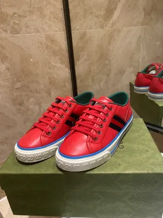 Gucci Tennis 1977 Rojo Negro Azul Cuero Estilo de vida Zapatillas 7