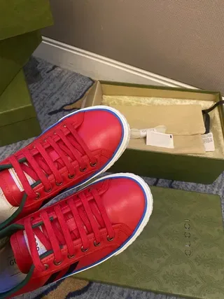Gucci Tennis 1977 Rojo Negro Azul Cuero Estilo de vida Zapatillas 8