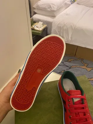 Gucci Tennis 1977 Rojo Negro Azul Cuero Estilo de vida Zapatillas 9
