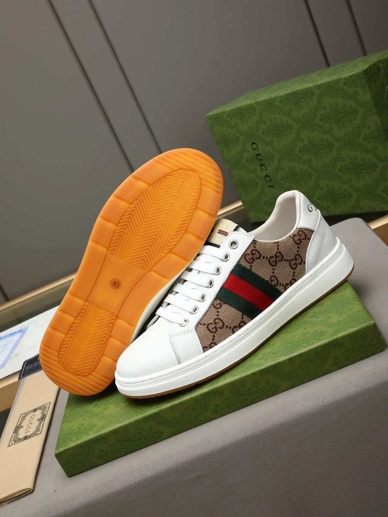 Gucci Tennis 1977 White Beige Green Red Lifestyle Sneakers 4