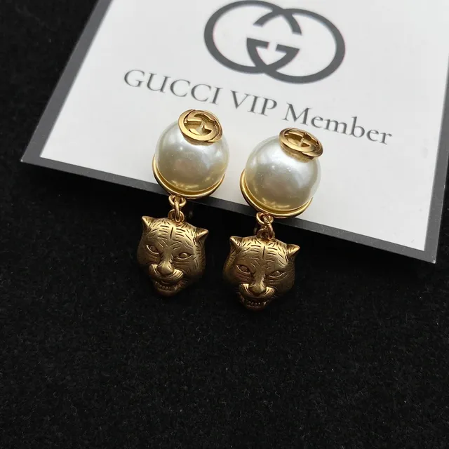 Gucci Tiger Head Pearl Dangle Earrings 5