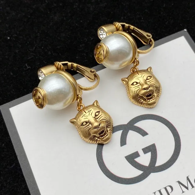 Gucci Tiger Head Pearl Dangle Earrings 6