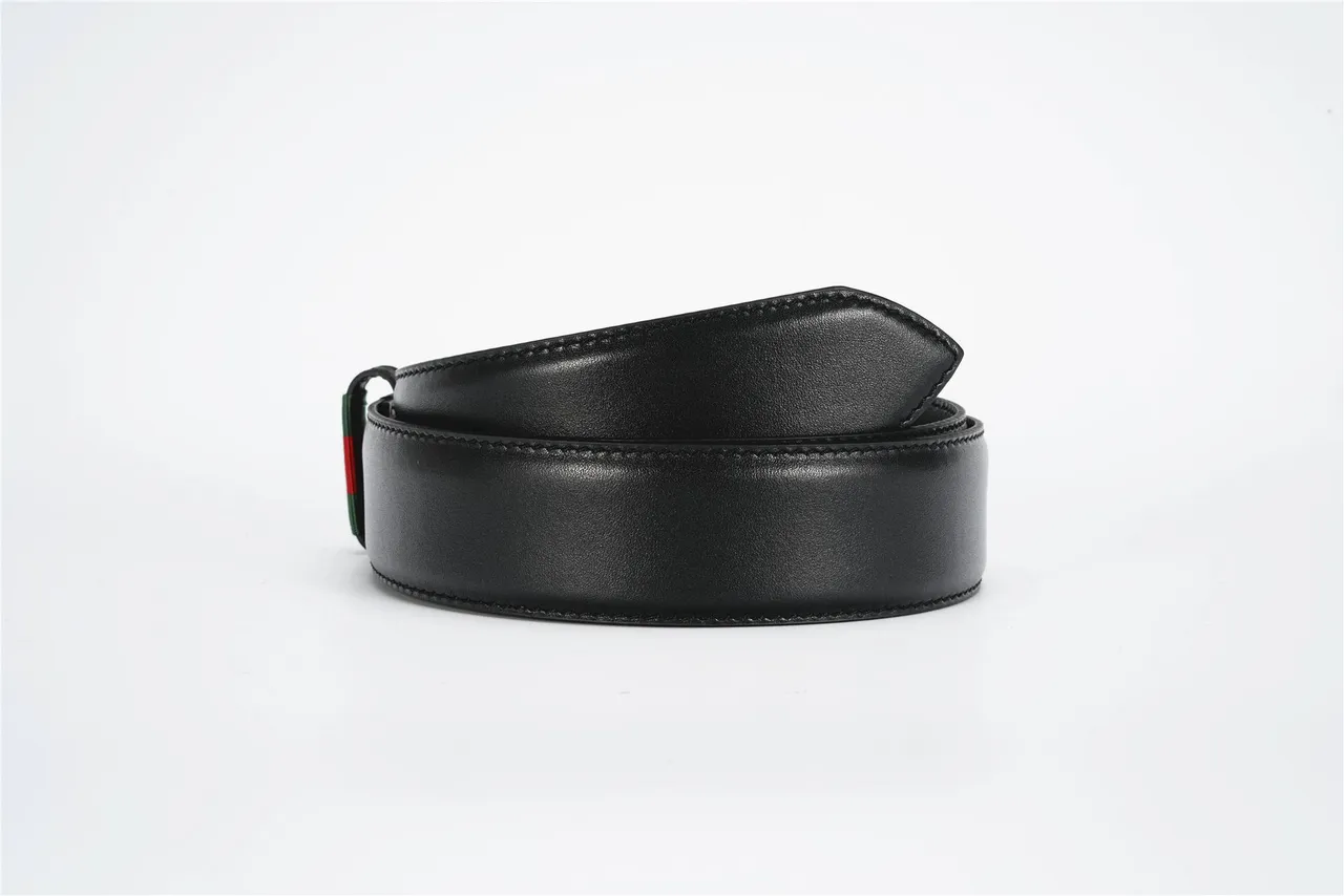 Gucci Web Belt 黑色镀金 光滑 矩形 扣头 皮革腰带 3