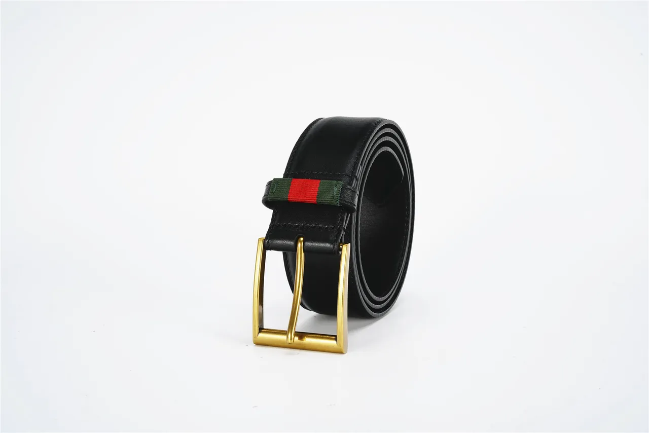 Gucci Web Belt 黑色镀金 光滑 矩形 扣头 皮革腰带 6