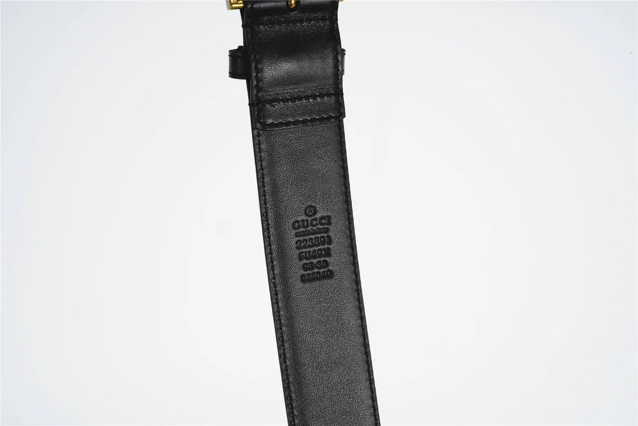 Gucci Web Belt 黑色镀金 光滑 矩形 扣头 皮革腰带 7